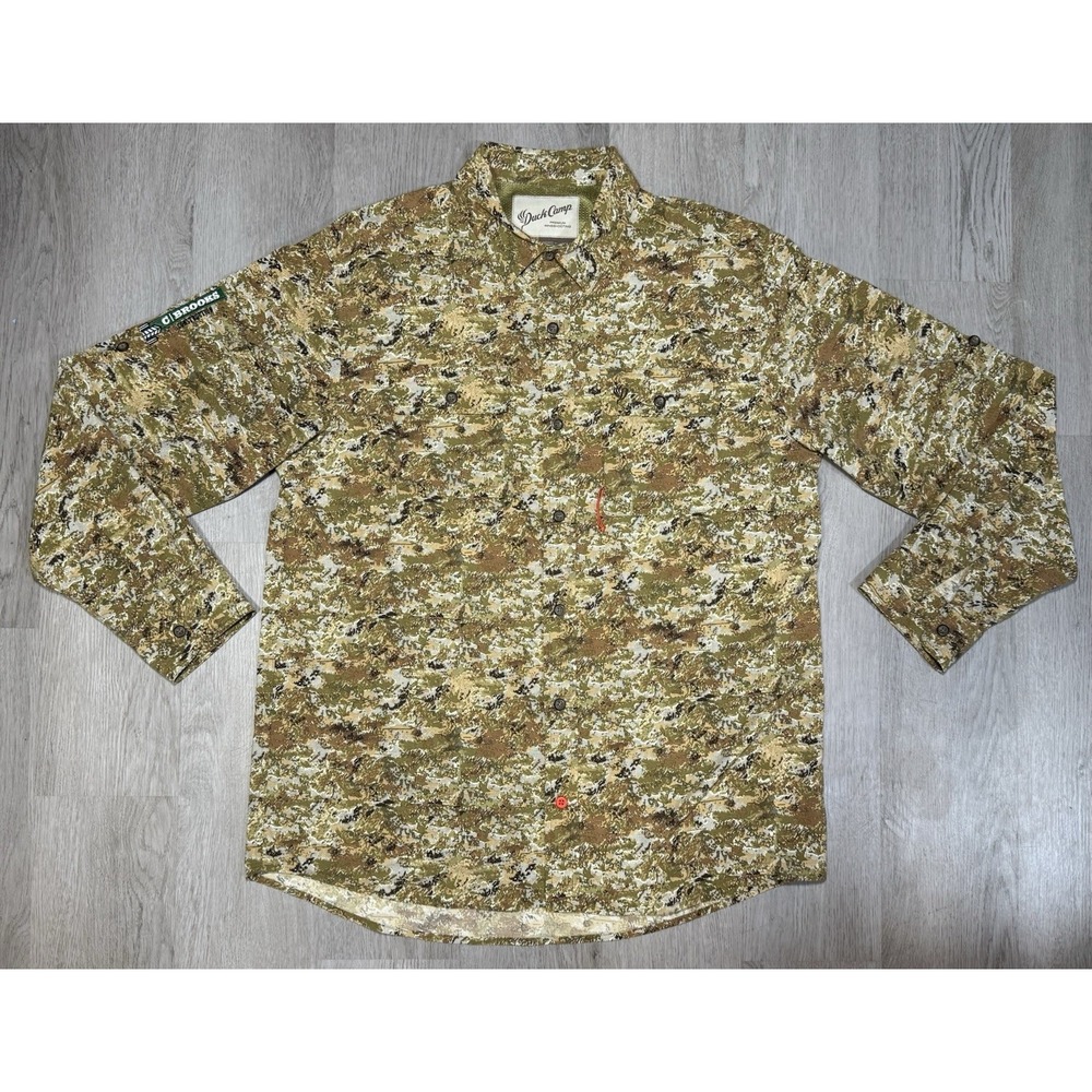 Duck Camp Premium Wingshooting Shirt Mens XL Camo Long Sleeve Hunting W/ Patch